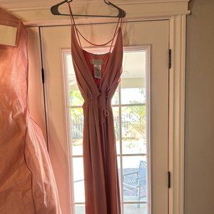 Salmon floor length bridesmaid dress